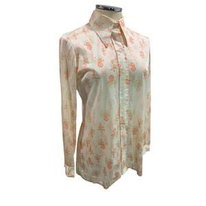 Large Cos Cob Vintage 1960s Womens Polyester Button Up Shirt Blouse Defects